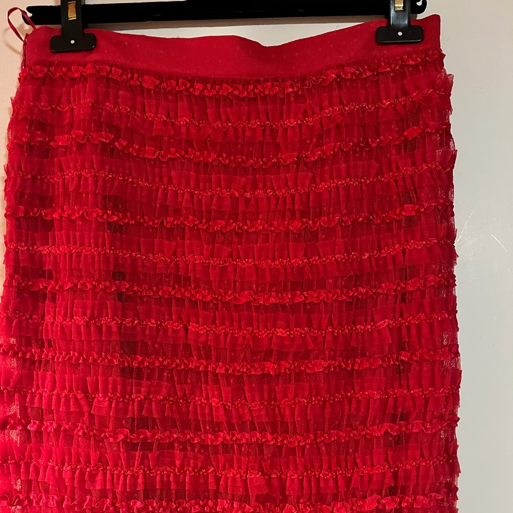 Givenchy Red Hot Knee Length Pencil Skirt Chiffon Ribbon S 8